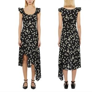 The Kooples Asymmetrical Dress in Black with White Floral
